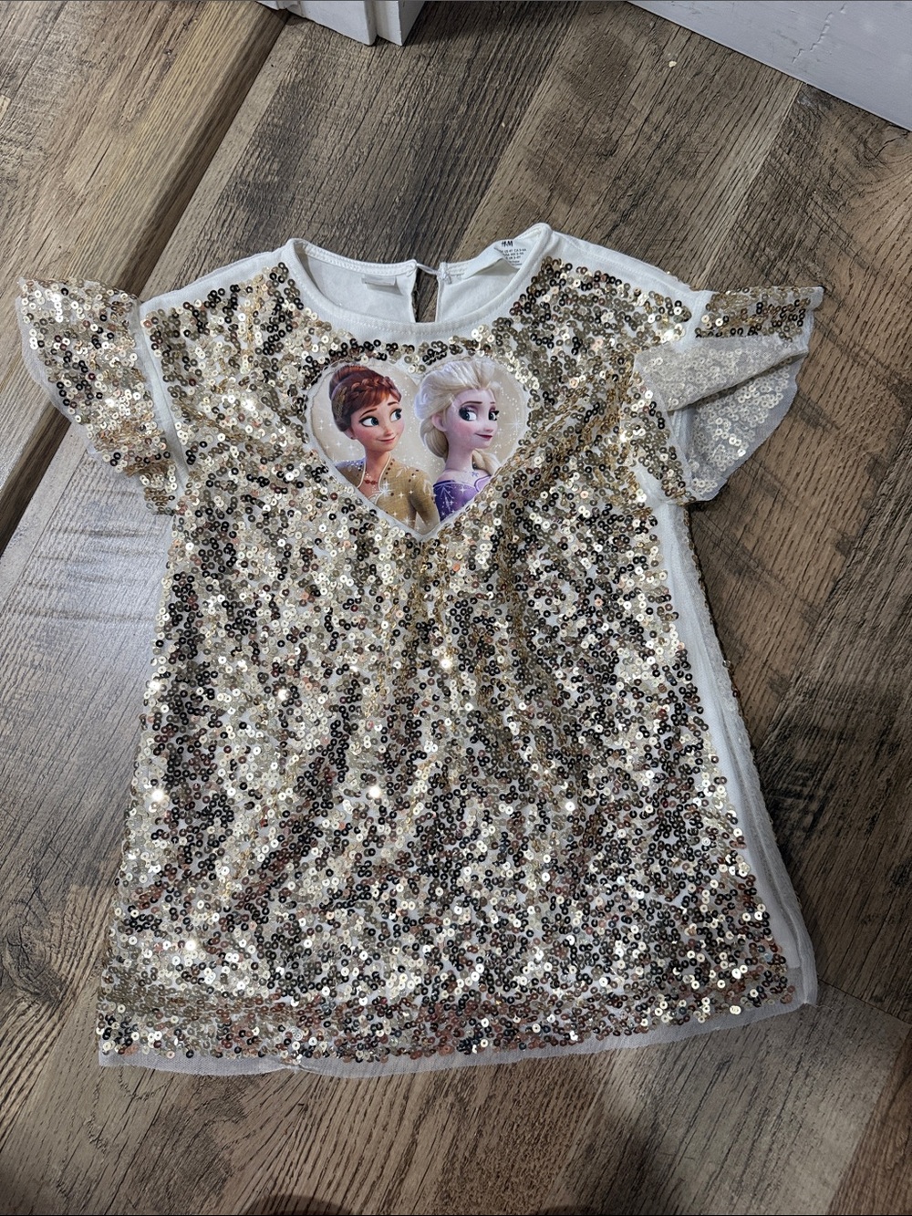 H&M Girls' Sequin Dress with Frozen Characters in Gold and White